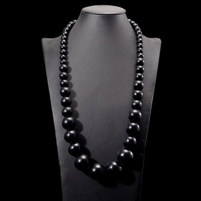 Fuqimanman2020 Chunky Large Simulated Pearl Choker Necklace Drop Dangle Earrings Crystal Bib Big Round Beaded Strand Multicolor Costume Statement Wedding Jewelry Set for Women Brides - color: Wooden Black