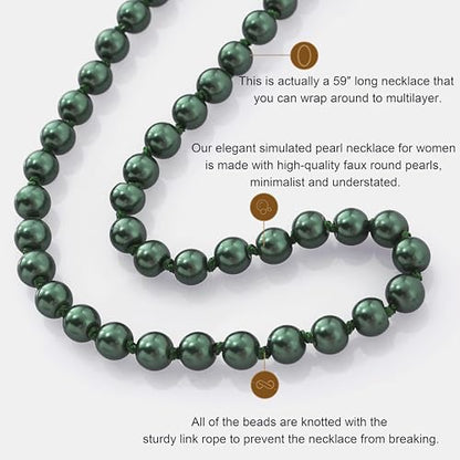 BABEYOND Long Pearl Necklace Faux Pearls Necklace Set Beaded Long Pearls Necklace 1920s Gatsby Costume Jewelry - color: Dark Green