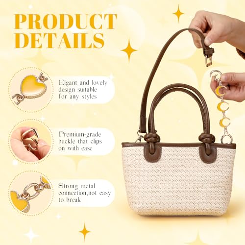 Sureio 5 Pcs Bag Extender Chain Pearl Purse Chain Ribbon Bow Keychain Extender Bag Strap Purse Charms Accessories for Handbag - color: Yellow and Gold