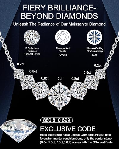 7 Stones Moissanite Necklace for Women, 18K Gold Plated Sterling Silver | 2.2-7.6 Carat Smile Moissanite Pendant Necklace, Anniversary Birthday Gifts for Women, Jewelry Gift for Wife Girlfriend