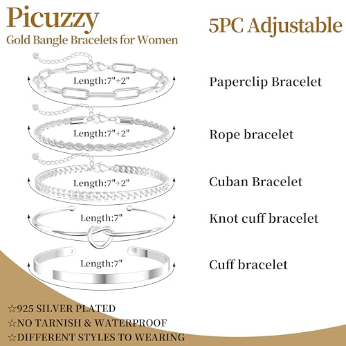 14K Gold Plated Stackable Bangle Bracelets Set for Women | Cuff Bracelet Stackable Bangles Bracelet for Women Trendy Fashion Accessories Tie Knot Cuban Rope Paperclip Beaded Bracelets - color: 5-layer F SL