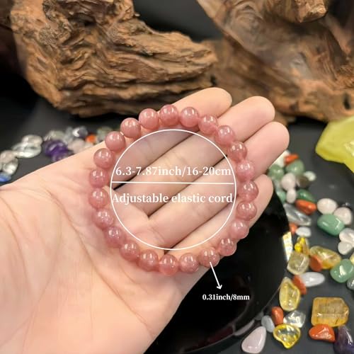 Amethyst Bracelet for Women Men, Elegant Handmade Natural Gem Stone Round Beaded Stretch Elastic Adjustable Healing Bracelets 8mm Gifts - color: Purple, size: Medium