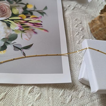 Dainty Choker Necklace for Women 18K Gold Plated Shining Dots Box Chain Sparkle Necklaces Cute Paperclip Link Herringbone Necklace Exquisite Jewelry Gifts for Mom Girlfriend - style: Dot GD
