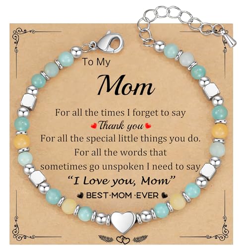 Best Friend Bracelet Gifts for Women Sister Bestie, Christmas Gift for Teens Mom Daughter Granddaughter Birthday Gift for Her Stocking Stuffers - color: Amazonite-Mom