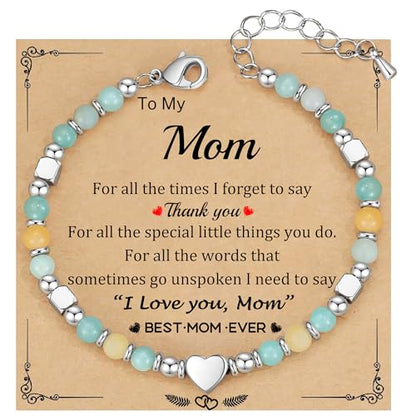 Best Friend Bracelet Gifts for Women Sister Bestie, Christmas Gift for Teens Mom Daughter Granddaughter Birthday Gift for Her Stocking Stuffers - color: Amazonite-Mom