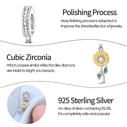 Pandach 925 Sterling Silver Charms Beads for Bracelets and Necklaces Butterfly and Headphones Pendants Clover Charms Jewelry Gift for Women - style: Sunflower Charm