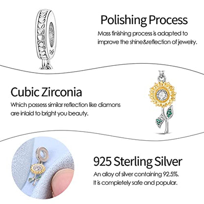Pandach 925 Sterling Silver Charms Beads for Bracelets and Necklaces Butterfly and Headphones Pendants Clover Charms Jewelry Gift for Women - style: Sunflower Charm