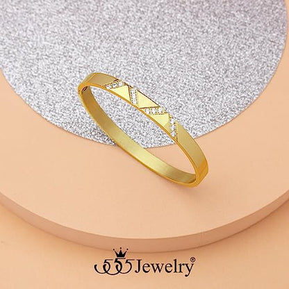 555Jewelry Womens Sparkling Cubic Zirconia Secure Hinge Lock Bangle Stainless Steel Bracelet - color: Yellow Gold Style 2