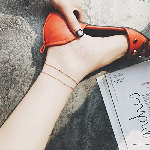 RoseGold Ankle Bracelets for Women - Layered Anklets - Link Foot Jewellery - color: RoseGold -10#
