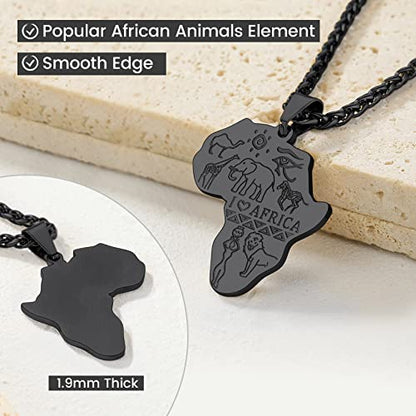 GOLDCHIC JEWELRY Africa Map Necklace for Men, Stainless Steel African Tribal/Egyptian Eye of Horus/I LOVE AFRICA/Elephant Map Hiphop Jewelry Unisex with 22'+2'Adjustable Chain - color: Animals - Black, style: No Customization