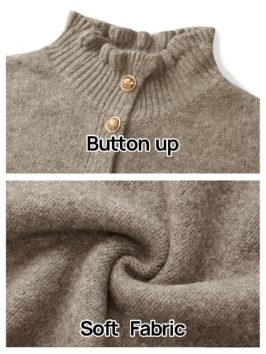 MEROKEETY Women's Fall Trendy Chunky Knit Cardigan Casual Ruffle Sweaters | Button Down, Long Sleeve, Cute Ruffle Collar, Mock Neck, Fashion Cozy Knit Sweater, Dressy Casual Winter Outerwear Clothes - color: Camel, size: Medium