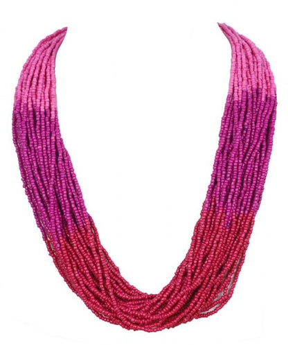 Bohemian handmade beaded statement necklace for women and girls by Ishvaku - color: Fuchsia