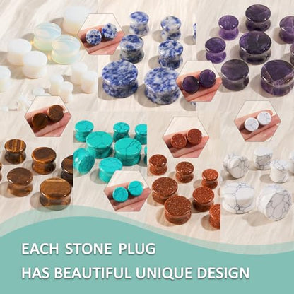 Longbeauty 20/30 Pcs Set Mixed Stone Saddle Double Flared Ear Tunnels Expander Plugs Stretcher 3MM-20MM - style: 10pairs, 00g(10mm)