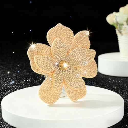 3.74 Inches Rhinestone Camellia Flower Brooch Pins & Hair Clips for Women Elegant Created Crystal Lapel Pin Brooches Wedding Party - color: Champagne