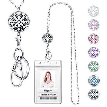 Lanyards for ID Badges Keys Women Cute Teacher Lanyard ID Holder Necklace Silver Chain Fashion Keychain Diffuser Office School Work Jewelry Nurse Teacher Appreciation Gifts Mandala - color: 1-mandala