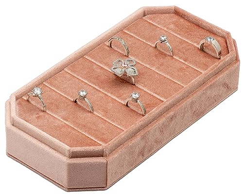 Velvet Ring Organizer Display Tray Jewelry Box Earring Holder Case | for Wedding Birthday Christmas Day (Blush Peach) - color: Blush Peach