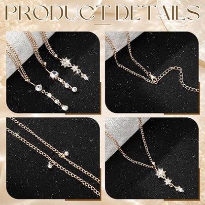 Hicarer 3 Pieces Crystal Belly Ring with Chain Rhinestone Waist Body Chain Bikini Belly Jewelry Beach Accessories Jewelry for Women Adults - color: Gold, style: Attractive Style