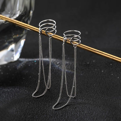Ear Cuffs Earrings for Women Non Piercing Cartilage Cuff Wrap Clip on Earrings Trendy Pearl Rhinestone Tassel Chain Earrings Jewelry for Women - color: Silver Chain Ear Cuff