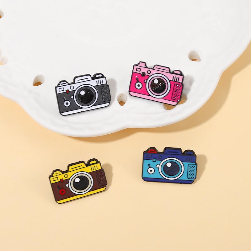 Cartoon Animal Enamel Brooch Set Cute Butterfly Duck Cat Lapel Pins for Backpacks Jacket Decoration Gifts for Friends - style: Camera
