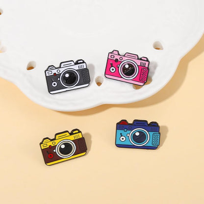 Cartoon Animal Enamel Brooch Set Cute Butterfly Duck Cat Lapel Pins for Backpacks Jacket Decoration Gifts for Friends - style: Camera