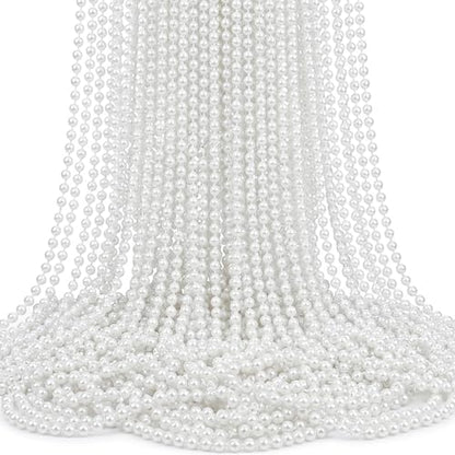 Hicarer 24 Pcs White Faux Pearl Necklaces Bulk White Beaded Necklaces 31.5 Inch for Women Girls Mardi Gras Wedding Bridal Birthday Tea Party Decorations