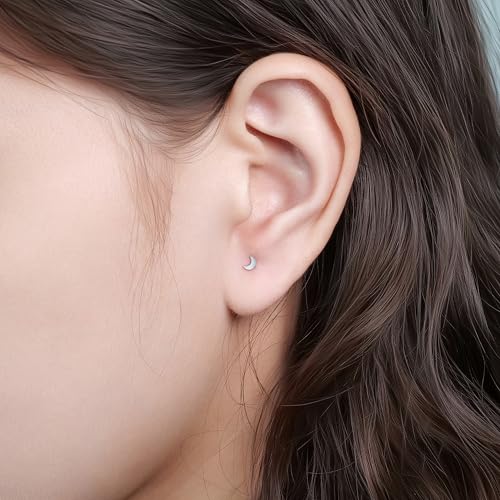 limerencia Titanium Threadless Flat Back Earrings Stud Piercing Jewelry | 20G Press Fit Titanium Push Pop in Cartilage Tragus Labret Lip Medusa Conch Piercing Jewelry Hypoallergenic for Women Men - style: Moon Silver
