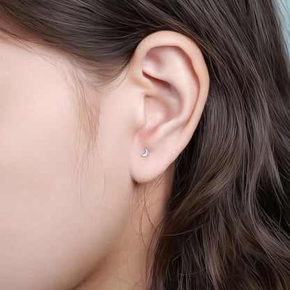 limerencia Titanium Threadless Flat Back Earrings Stud Piercing Jewelry | 20G Press Fit Titanium Push Pop in Cartilage Tragus Labret Lip Medusa Conch Piercing Jewelry Hypoallergenic for Women Men - style: Moon Silver