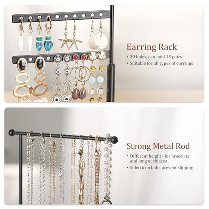 pickpiff Jewelry Organizer Holder Stand: 3 Tier Jewelry Storage Display for Necklace, Bracelet, Earring, Ring, Black & Brown - color: black & brown