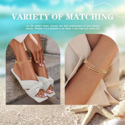 MPRAINBOW Waterproof Gold Anklets for Women - 14k Gold Plated Ankle Bracelets,Summer Beach Surf Foot Chain Multilayered Stacked Bracelet Anklet Set,Layered Trendy Jewelry for Girlfriend - color: Multilayered