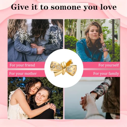 925 Sterling Silver Charms Pendants Mom Heart Dog koi fish Sea Turtle Football Charms for bracelet Pendants Beads Mom Sister Wife Family, Friends, Birthday gifts - style: Bow Charm-Gold