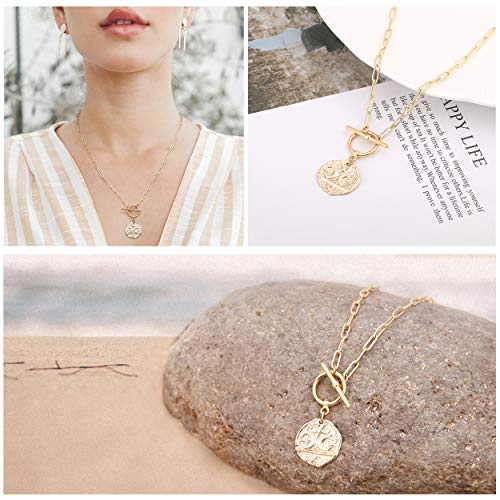 Aobei Pearl 18K Gold Plated Moon Star Lion Evil Eye Love Heart Cross Pendant Necklace Medallion Paperclip Chian Choker Layering Jewery for Women - color: 18K Gold Plated Moon and Star