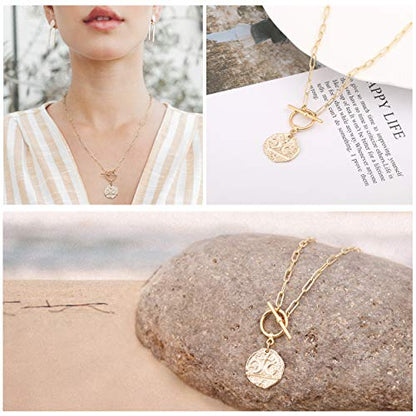Aobei Pearl 18K Gold Plated Moon Star Lion Evil Eye Love Heart Cross Pendant Necklace Medallion Paperclip Chian Choker Layering Jewery for Women - color: 18K Gold Plated Moon and Star