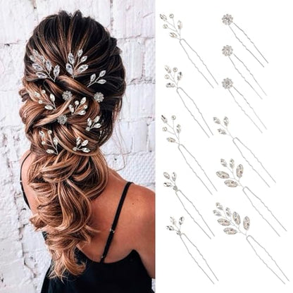11 Pieces Bride Hair Pins Rhinestones Hair Accessories for Women Crystal Hair Piece for Wedding Bride Women Bridesmaids - color: 01 Silver-TY-0424