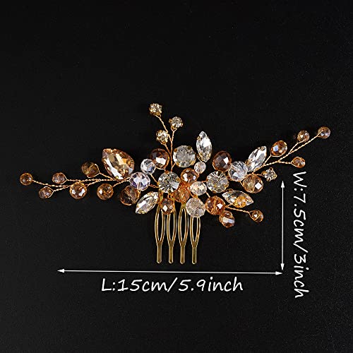 JWICOS Crystal Bride Wedding Hair Comb Rhinestone Bridal Hair Clip Glitter Wedding Hair Accessories for Women and Girls (Champagne) - color: Champagne