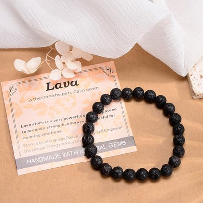 MASSIVE BEADS Handmade Yoga Stretch Elastic Bracelet Natural Stone Crystal Healing Power Energy Gifts for Unisex Adult 4mm 6mm 8mm 10mm - color: Black Lava(Calm), size: 8mm