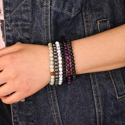 12Pcs Inspirational Beaded Bracelets, 6mm Natural Stone & Glass Beads, Elastic Stretch Bracelet Set with You're Awesome Message Cards, Handmade Healing Chakra Bracelets Bulk for Women Men, Birthday Christmas Friendship Gift