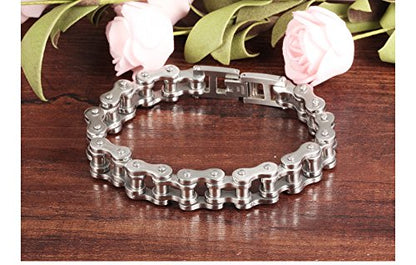 jonline24h Mens Womens Stainless Steel Motorcycle Biker Chain Heavy Bracelet Rock Link Wristband - color: Silver