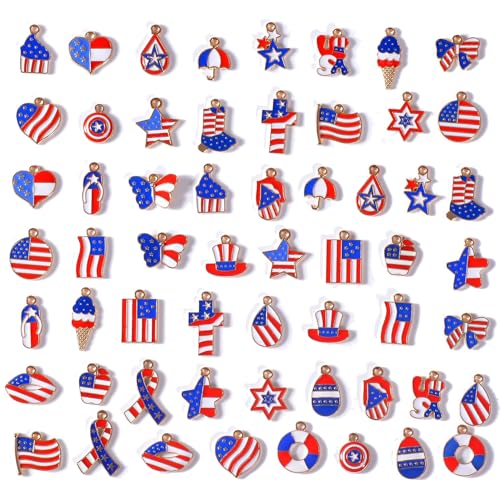Bulk Gold Enamel Charms for Jewelry Making, Colorful Metal Charms Pendant for Bracelet Necklace and Crafting - color: Old Glory Red & Blue