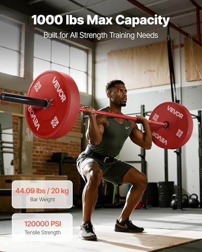 VEVOR 7FT/6FT/4FT Olympic Barbell Bar, Fits 2-Inch Weight Plates, Barbell Bar with Knurled Grip for Strength Training, Weightlifting, Squat, Deadlift, Bench Press, Curl, Overhead Press, 500lbs/700lbs/1000lbs Capacity - size: 7FT, 1000LBS