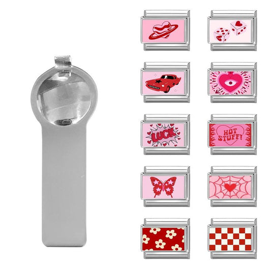 Loozykit Italian Charm Bracelet Silver 9mm Stainless Steel Bulk Charms | Women's Italian Style Charms, DIY removable Bracelets Set with Opening Tool and 10 Modules, Handmade Jewelry Gift for Girls - color: Retro Fizz