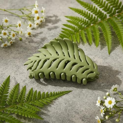 Hair Clip, 1Pc Green Leaf-shaped Hair Clip with Many Teeth, Big Claw Clips, 3.5 Inch, Non slip Leaves Hair Catch Barrette Jaw Clamp Hairpins for Women Girls, Hair Accessories