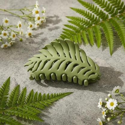 Hair Clip, 1Pc Green Leaf-shaped Hair Clip with Many Teeth, Big Claw Clips, 3.5 Inch, Non slip Leaves Hair Catch Barrette Jaw Clamp Hairpins for Women Girls, Hair Accessories