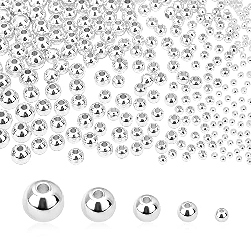 PH PandaHall 5 Sizes Smooth Round Beads, 300pcs 14K Silver Plated Beads Little Round Bead Seamless Ball Bead Long-Lasting Spacers for Hawaii Layered Bracelet Necklace Jewelry DIY Crafts 2/3/4/5/6mm - color: Silver
