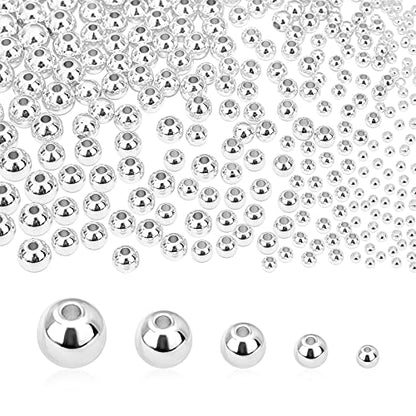 PH PandaHall 5 Sizes Smooth Round Beads, 300pcs 14K Silver Plated Beads Little Round Bead Seamless Ball Bead Long-Lasting Spacers for Hawaii Layered Bracelet Necklace Jewelry DIY Crafts 2/3/4/5/6mm - color: Silver