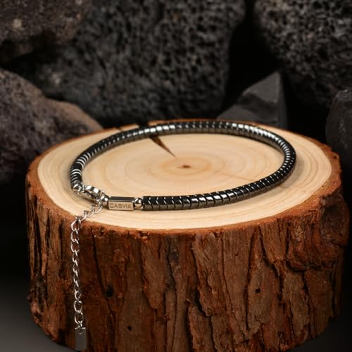 Men's Premium Hematite Snake Bone Adjustable Bracelet Gift for Him | Handmade polished stainless steel fittings durable steel wire flexible fit lightweight, suitable for casual and business wear