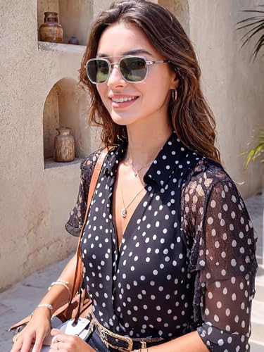 kimorn Women's Square Aviator Sunglasses, Polarized UV400 Pretecion | Retro Frame Shades, Small-Medium Fit, Driving, Beach, Daily Wear - color: Clear Green