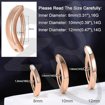 ZS 14G Clicker Belly Button Rings for Women, 925 Sterling Silver Belly Barbell Piercing Gold Reverse Curved Navel Barbell Body Jewelry - color: Rose-gold,Inner diameter:8mm