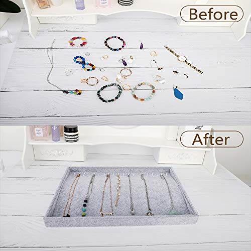 Emibele Jewelry Organizer, 20 Hooks Necklace Organizer Velvet Stackable Necklace Jewelry Showcase Display Tray for Necklace Pendant Bracelet - Grey - style: F1- twenty Hooks