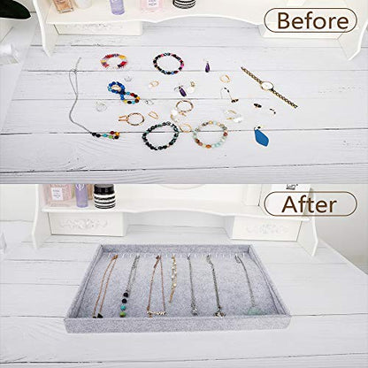 Emibele Jewelry Organizer, 20 Hooks Necklace Organizer Velvet Stackable Necklace Jewelry Showcase Display Tray for Necklace Pendant Bracelet - Grey - style: F1- twenty Hooks