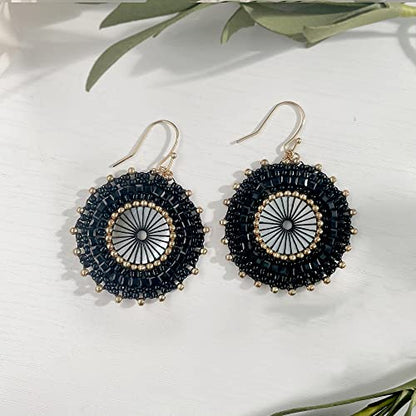 Colorful Bead Earrings For Women Summer Beach Handmade Bead Earrings Bohemia Hoop Dangle Earring For women - color: Black